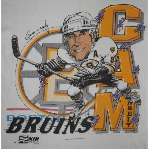 Vintage 1990 Cam Neely Salem Sportswear Boston Bruins Caricature T-Shirt Small - Picture 2 of 8